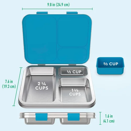 Miniatura 3 de Bentgo Lonchera de acero inoxidable para niños, resistente a las fugas, 3 compartimentos con recipiente de silicona adicional, duradera, ecológica