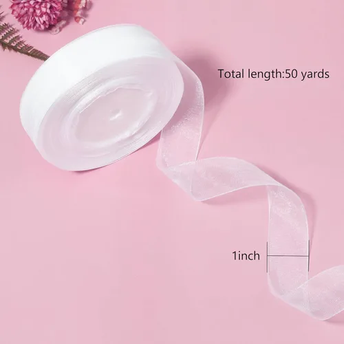 Miniatura 2 de Cinta de organza transparente de 1 pulgada, 50 yardas, cinta de gasa blanca para envolver regalos, decoración de Navidad, Halloween, ramo de boda