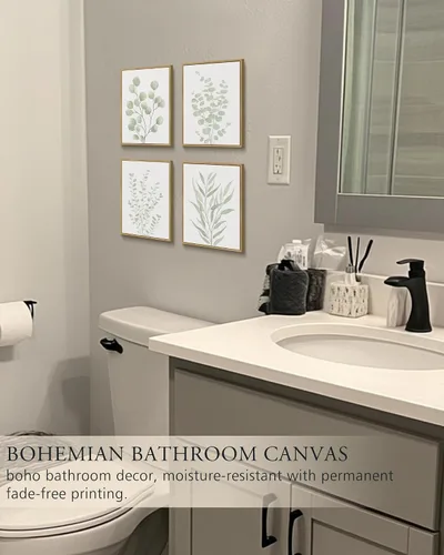 Miniatura 2 de KUVIOKE Arte botánico enmarcado bohemio para pared de plantas de baño, decoración de pared, impresiones de hojas de eucalipto verde salvia, estética