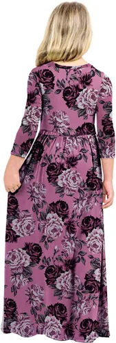 Miniatura 45 de 21KIDS Vestido largo floral de manga larga 3/4 con bolsillos para niñas de 6 a 12 años