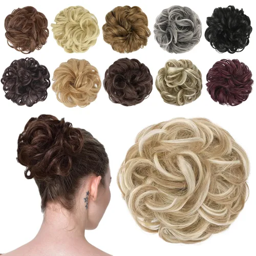 FESHFEN Pieza de Cabello para Moño Desordenado - Extensiones Elásticas Onduladas Rizadas Scrunchies de Moño Chignon Sintético Postizos para Mujeres