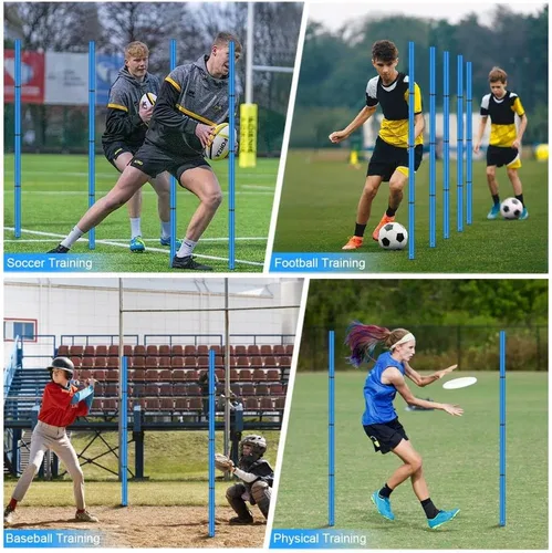 Miniatura 5 de Equipo de entrenamiento de agilidad de fútbol, incluye escalera de agilidad de 20 pies, 6 postes de agilidad ajustables, 10 conos de disco, juego