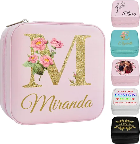 Miniatura 30 de Joyero personalizado con nombre, joyero de viaje portátil personalizado, organizador de joyas de cuero, cajas de dama de honor, boda, regalo