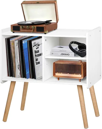 Miniatura 9 de Possile - Soporte para tocadiscos con almacenamiento para discos de vinilo, mesa para tocadiscos de mediados de siglo para sala de estar, dormitorio