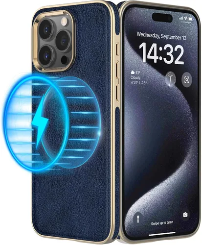 Miniatura 7 de LOHASIC Funda de piel para iPhone 15 Pro Max, funda magnética suave compatible con accesorios MagSafe, funda de diseño minimalista clásico i Phone
