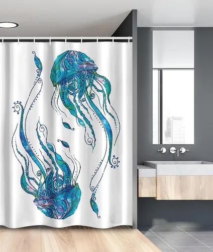 Miniatura 151 de set de cortina para baño decorativa de tela de poliéster con ganchos
