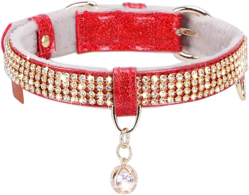 Miniatura 12 de Collar para gatos y perros, [brillos de imitación de diamante] Cuero sintético prémium con dije, collares ajustables para gatos grandes y perros