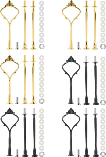 Miniatura 13 de Juego de 6 bandejas escalonadas para soporte de pastel, corona, soporte de 3 niveles para tartas, accesorios para bodas y fiestas, resina para Negro