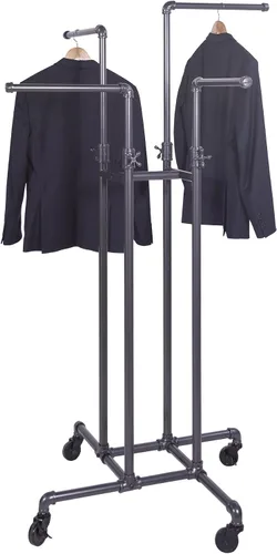 Miniatura 2 de Clothing Rack Econoco - Tubería resistente ajustable, estante de 4 vías, perchero de tubería de plomería, gris antracita