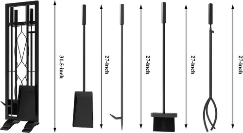 Miniatura 5 de Fire Beauty Juego de herramientas para chimenea, 5 piezas, accesorios de chimenea, kit de fuego con soporte, herramientas para estufas de leña
