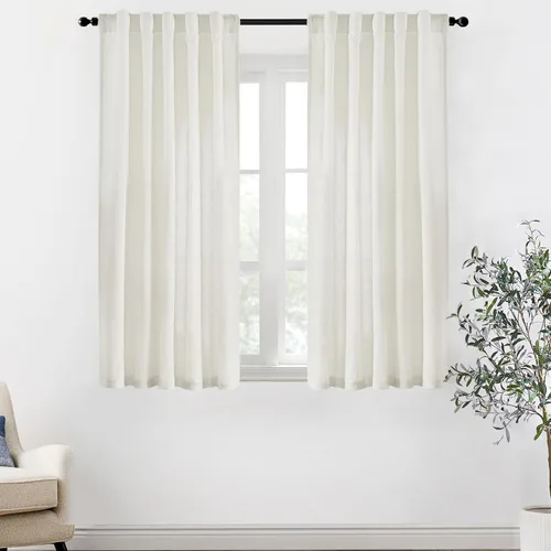Miniatura 2 de XTMYI - Cortinas transparentes de 54 pulgadas de largo, juego de 2 paneles para baño, cortinas cortas de lino y algodón con semi privacidad
