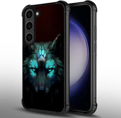 Miniatura 2 de CARLOCA Funda compatible con Samsung Galaxy S23 Plus, diseño gráfico de identidad negro espiritual lobo, a prueba de golpes, antiarañazos