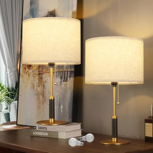 Miniatura 10 de Lámpara de mesa moderna de mediados de siglo de 21 pulgadas con interruptor de cadena de tracción, lámparas de noche de luz de 3