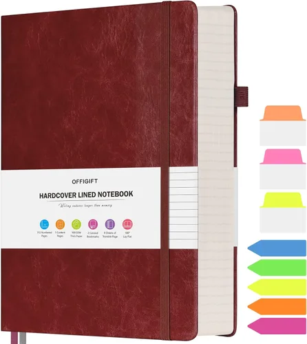 Miniatura 23 de Cuaderno rayado, cuaderno grande A5 con rayas universitarias, cuaderno de trabajo de 312 páginas numeradas con calcomanías de índice, papel grueso