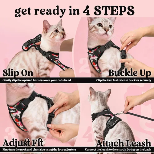 Miniatura 8 de rabbitgoo Cat Harness and Leash Set, Escape Proof Vest, XXS, Berry Pounce Soft Breathable Mesh, No-choke Adjustable Fit, Snap Buckles, Sturdy