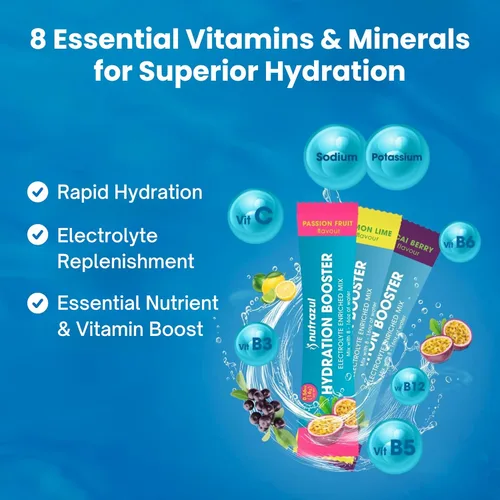Miniatura 3 de nutrazul Potenciador de hidratación, electrolitos en polvo con sodio, potasio, vitamina B6 y B12, sin edulcorantes artificiales, sabor a bayas