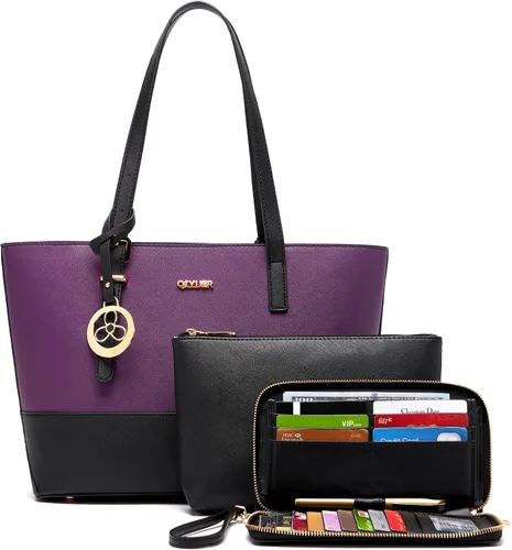 Miniatura 8 de Juego de bolsos y carteras para mujer, bolso de mano para el trabajo, bolso de hombro con asa superior y cartera a juego