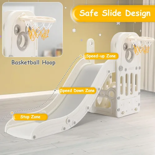 Miniatura 3 de MAMIZO Tobogán 6 en 1 para niños pequeños, tobogán extra largo para niños, juego de escalada para interiores y exteriores, con aro de baloncesto
