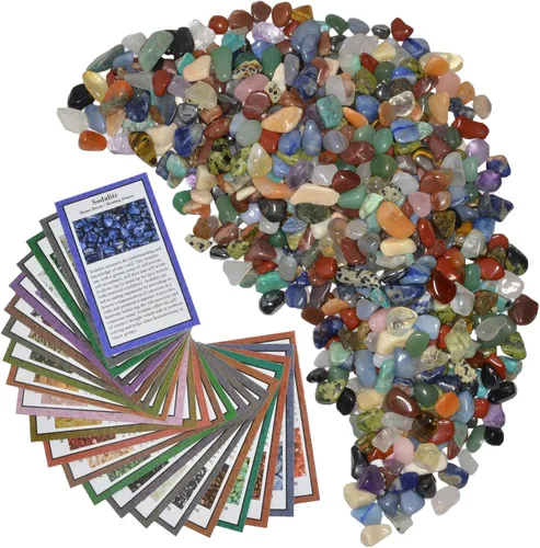 Miniatura 6 de Fantasia Materiales: 2 libras de piedras preciosas naturales pulidas y pulidas con información de roca educativa y tarjetas de identificación