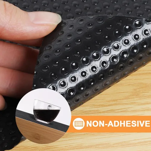 Miniatura 4 de FLPMIX Revestimientos de estantes para armarios negros: tapete impermeable para cajones de cocina, no adhesivo, fácil de cortar, revestimiento