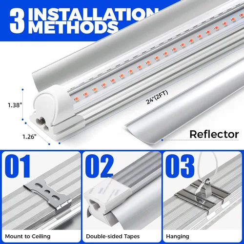 Miniatura 7 de Barrina Luz LED de crecimiento, 144 W (6 x 24 W, equivalente a 800 W), 2 pies T8, espectro completo, alto rendimiento, diseño enlazable, bombilla