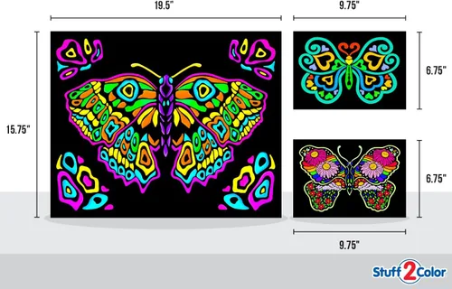 Miniatura 3 de Stuff2Color Póster de mariposa pintada para colorear, incluye 3 diseños (1 grande y 2 pequeño), para niños, niños pequeños, adolescentes y adultos