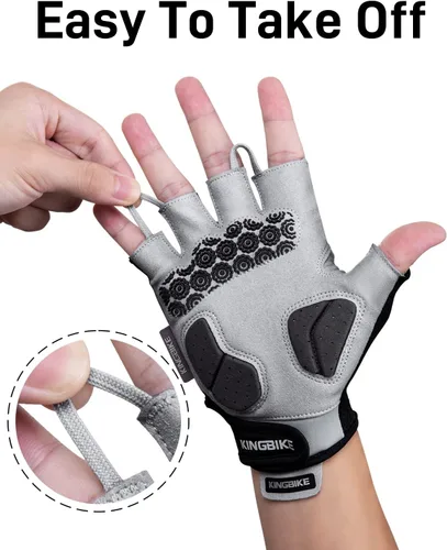 Miniatura 4 de BATFOX Guantes de ciclismo para hombres y mujeres, guantes de bicicleta de medio dedo con almohadilla antideslizante que absorbe los golpes
