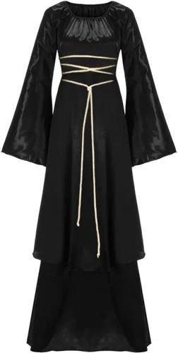 Disfraz de bruja medieval vintage para mujer, vestido irlandés de manga acampanada, estilo steampunk, vestido renacentista de Ren Faire Negro