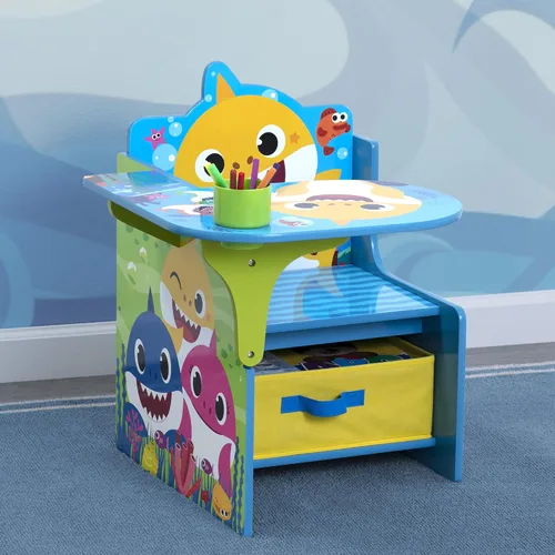Miniatura 6 de Delta Children - Escritorio con silla y compartimento de almacenamiento + Organizador de juguetes para 6 contenedores con diseño de tiburón bebé