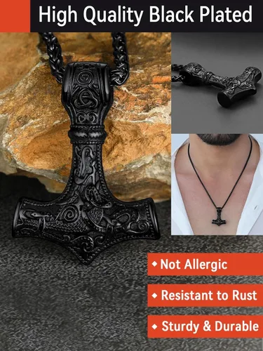 Miniatura 4 de FaithHeart - Collar con talismán de martillo de Thor vikingo para hombre, amuleto nórdico vintage de Mjolnir, colgante con cadena de trigo