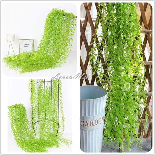 Miniatura 6 de Paquete de 10 enredaderas artificiales, hiedra colgante, sauce, hojas verdes, plantas de plástico, guirnalda sintética resistente a los rayos UV