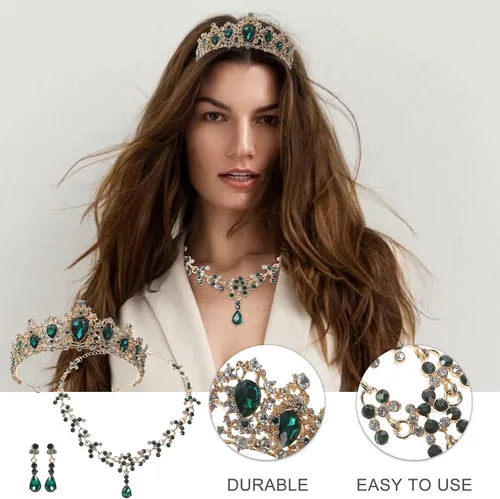 Miniatura 8 de Vaguelly Wedding Tiaras and Earrings Set, Tiara and Necklace Set, Wedding Bridal Flower Jewelry Set Baroque Tiara Crystal Crown with Comb Retro