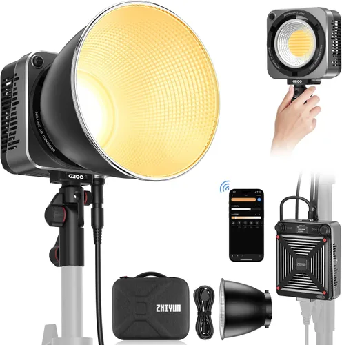 ZHIYUN Molus G200 [Oficial] Luz de Vídeo COB de 200W, Iluminación de Salida Continua Portátil, 2700-6500K 9460 lux@1m, Iluminación LED para