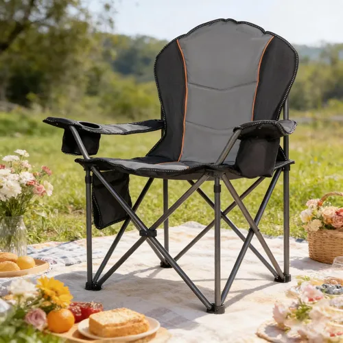 Miniatura 12 de Silla de Camping Sobredimensionada de Alta Resistencia - Silla Plegable Portátil, Portavasos y Estuche para Teléfono Impermeable para Adultos, negro