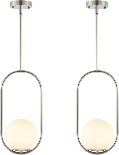 Miniatura 15 de BYOLIIMA Lámpara Colgante Moderna de Globo Níquel Cepillado Candelabro 1-Luz Mediados de Siglo Luminaria Colgante de Techo Pantallas de Vidrio