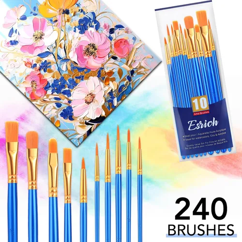 Miniatura 5 de ESRICH Juego de pinceles de pintura acrílica, paquete de 24/240 pinceles de pintura, cabezal de cepillo de nailon para suministros de pinceles