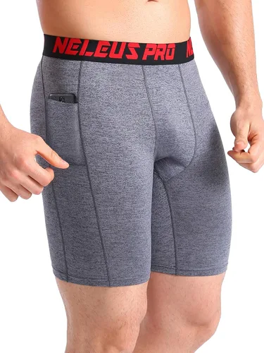 Miniatura 4 de NELEUS Paquete de 3 pantalones cortos de compresión para correr con bolsillos para hombre