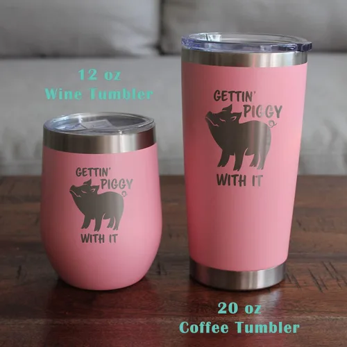 Miniatura 6 de Gettin Piggy - Vaso de café aislado con tapa deslizante, taza aislada de acero inoxidable, regalos de café con temas de cerdo, color negro