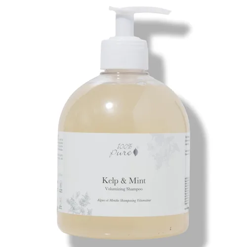 100% PURE Kelp & Mint Champú voluminizador purificador de desintoxicación profunda - Impulso corporal botánico hidratante para cabello seco y dañado