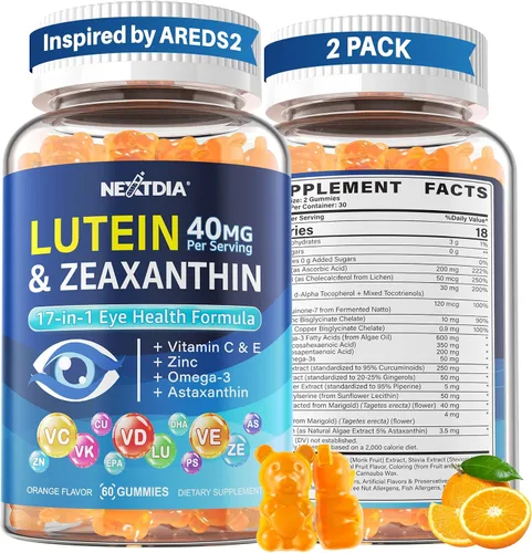 Suplemento de luteína y zeaxantina, gomitas para la salud ocular, fórmula basada en AREDS2, Omega-3, zinc, enfoque cerebral y aprendizaje, apoyo de