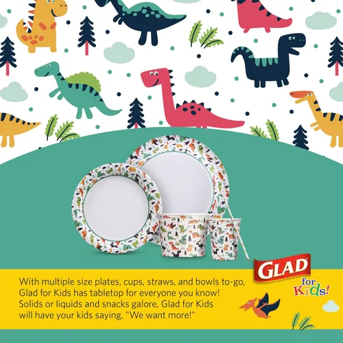 Miniatura 6 de Tazas de papel de dinosaurio para niños de Glad 20 tazas de papel blanco con diseño de dinosaurio para niños Tazas de papel desechables