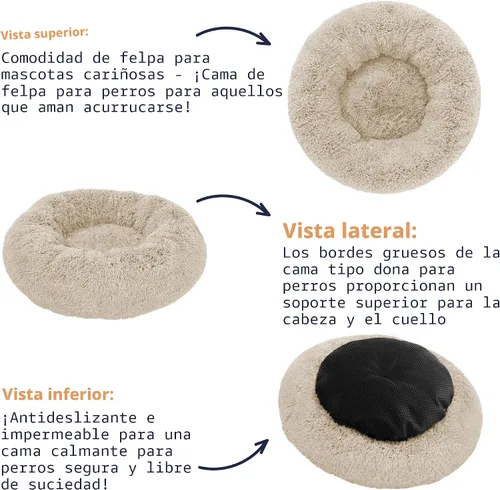 Miniatura 5 de Cama para perros con forma de dona, comodidad prémium para aliviar la ansiedad, diseño esponjoso y calmante con soporte ultra afelpado, acogedora