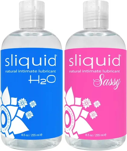 Sliquid H2O + Sassy Variety - Paquete de 2 lubricantes a base de agua para mujeres, hombres y parejas, juego de lubricante personal, no mancha, sin