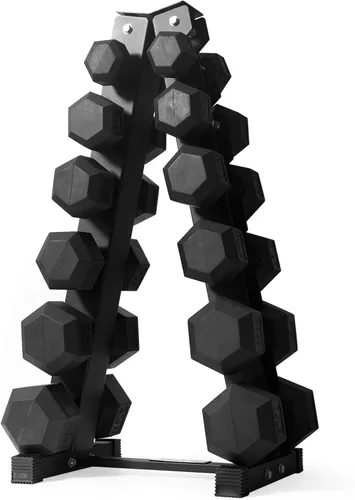Miniatura 42 de RitFit Juego de mancuernas hexagonales con revestimiento de goma de 5 a 780 libras con estante para gimnasio en casa, entrenamiento de fuerza