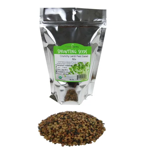 Mezcla de semillas crujientes para germinar lentejas, 1 libra, orgánicas, verdes, rojas y francesas, semillas comestibles, ensalada, sopa, brotes y