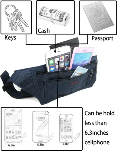 Miniatura 39 de Bolsa de cintura ultrafino con ranuras c/visualización para tarjeta de crédito, para deportes, aire libre, correr, caminar, viajes.