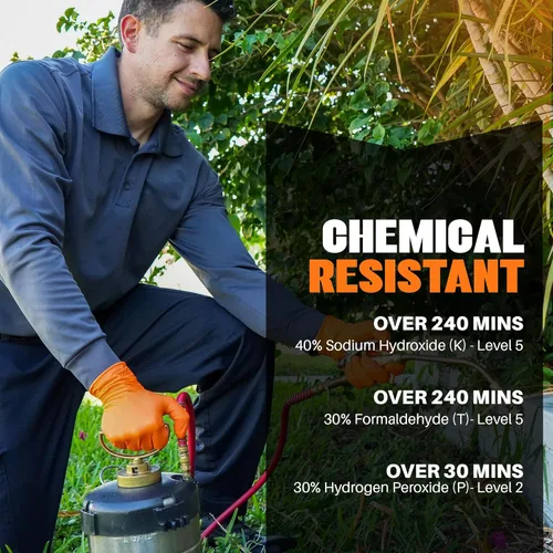 Miniatura 5 de GRIPXX Herkules Grip Guantes de nitrilo de 8 mils de alta resistencia naranja, textura de diamante 3D elevada - Sin látex y polvo - Industriales