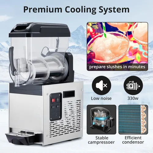 Miniatura 4 de Acekool Máquina comercial para granizados, batido de margarita congelada de 12L/3.2 galones, autolimpiante, máquina de granizado de acero inoxidable