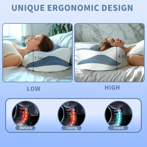 Miniatura 4 de Almohada cervical de espuma viscoelástica, almohada refrescante para dormir, almohadas ergonómicas de espuma viscoelástica para apoyo del cuello