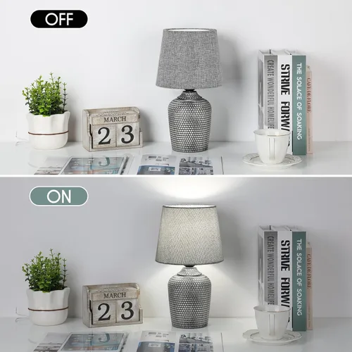 Miniatura 4 de Sucolite Juego de 2 lámparas de mesa pequeñas de 11.8 pulgadas, lámparas de mesita de noche para dormitorio, habitación de los niños, bonitas Gris